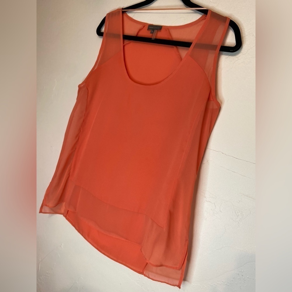 Vince Camuto~Lightweight Orange Top~Lined Body~Sheer Sides&Hem~Sleeveless~Size M